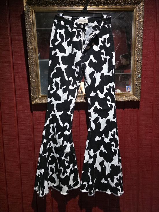 Peach Love California Denim - Peach Love California Black & White Cow Print Flare Jeans
